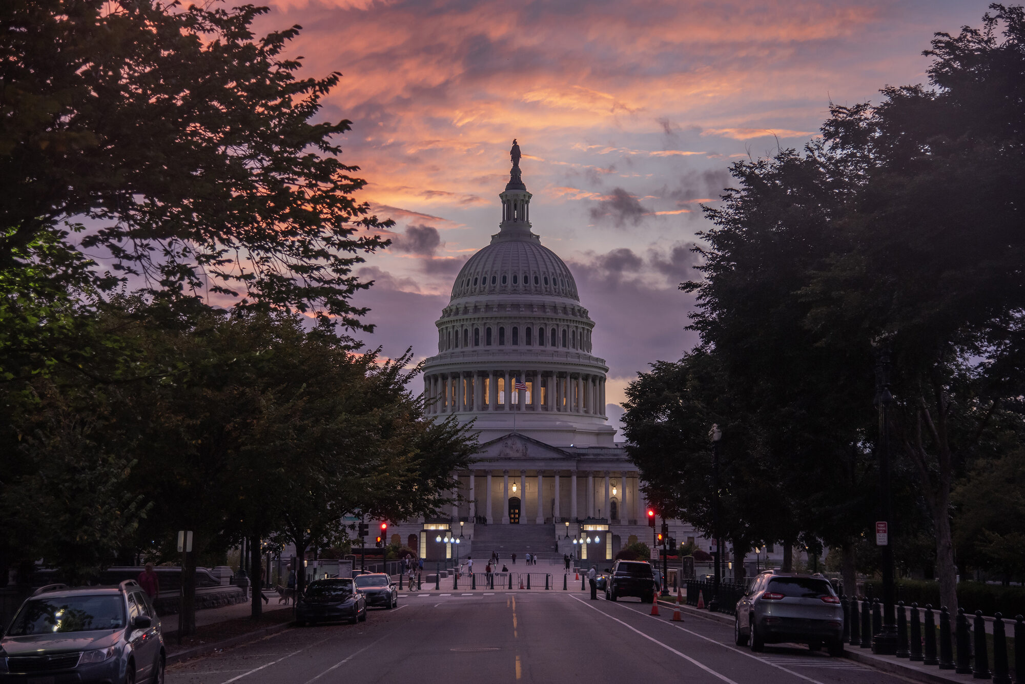 The U.S. Capitol at dusk.